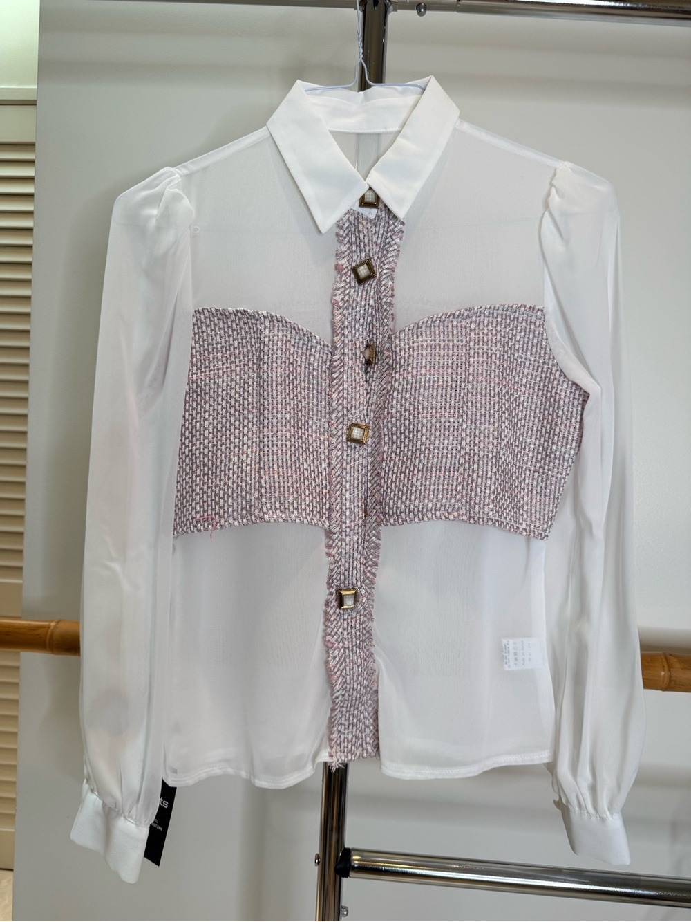 Storets Tweed Bustier Sheer Blouse S/M NWT